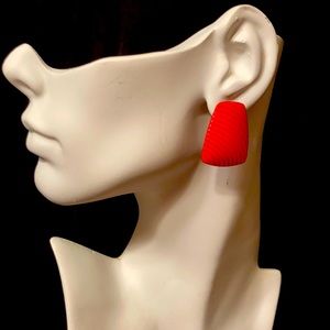 Silver Tone Red Earring Set